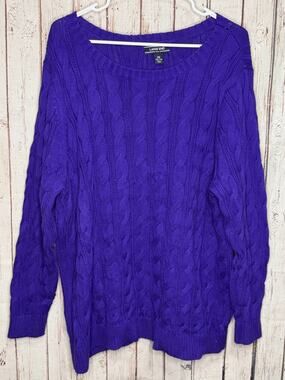 LANDS' END PURPLE BLUE CABLE KNIT SWEATER 2XL